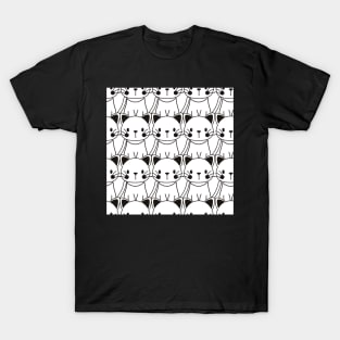 Black And White Cute Cats Pattern Seamless T-Shirt